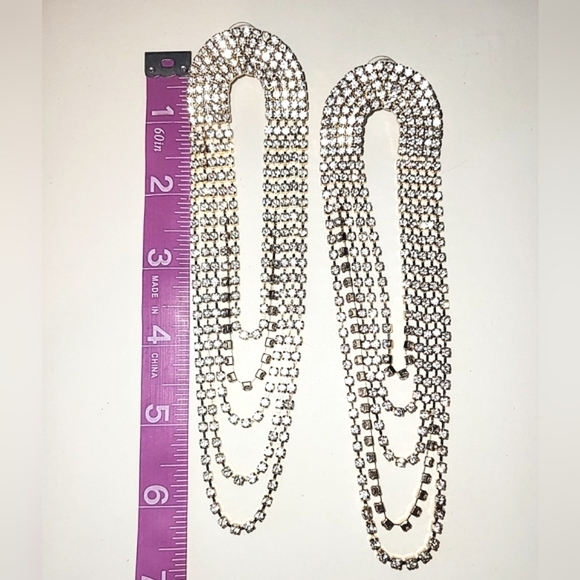 SUPER LONG RHINESTONE EARRINGS - ALL PRONG-SET BLING - Picture 6 of 7